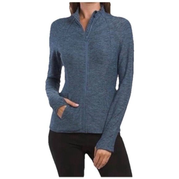 Yogalicious LUX Jacket Womens L Full Zip Long Sleeve Thumbholes Heather blue - Picture 1 of 8